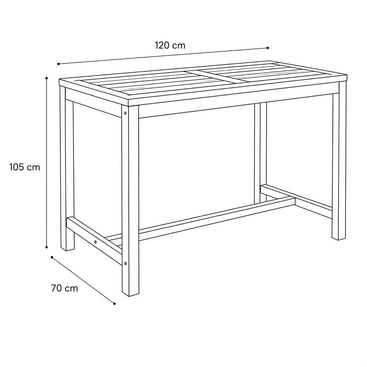 Tavolo Bar Large da Giardino 120x70 cm in Legno Teak Massello
