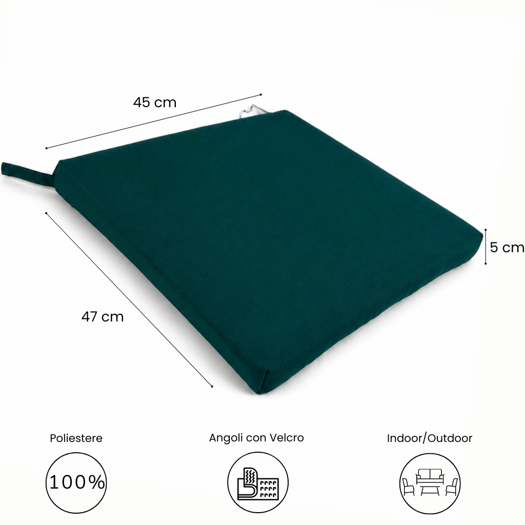 Cuscino seduta per sedia 45x47cm con velcro in poliestere – Verde
