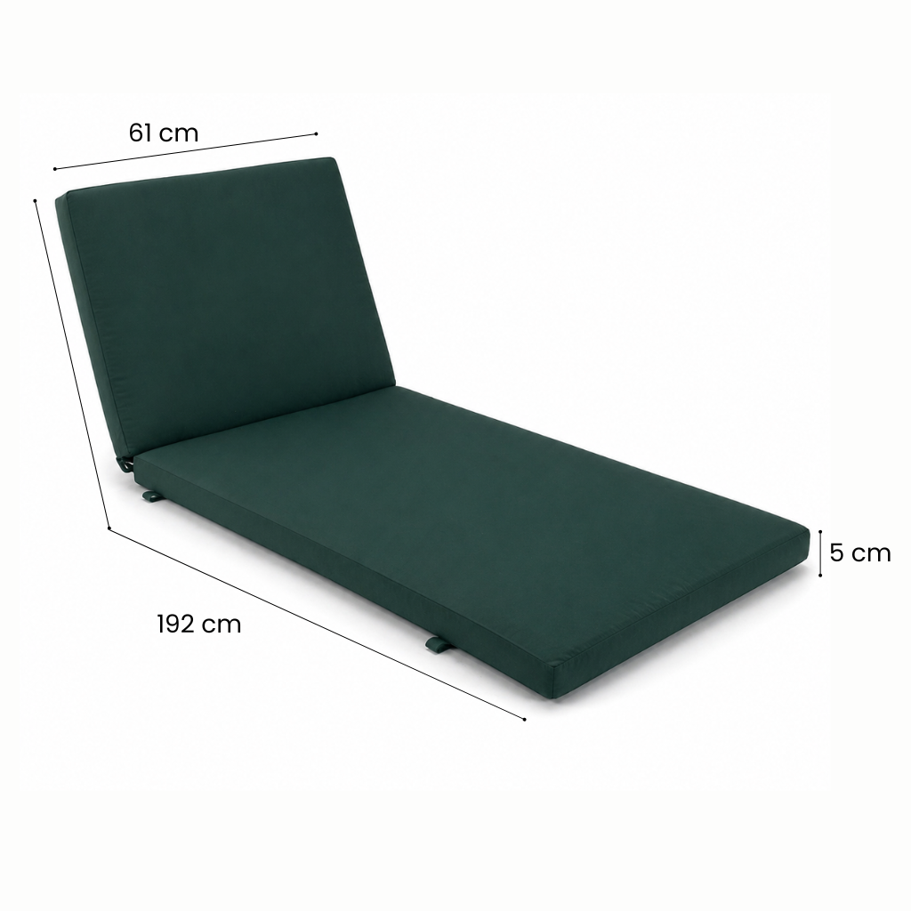 Cuscino per lettino da esterno 192x61 cm con schienale reclinabile e velcro in poliestere – Verde