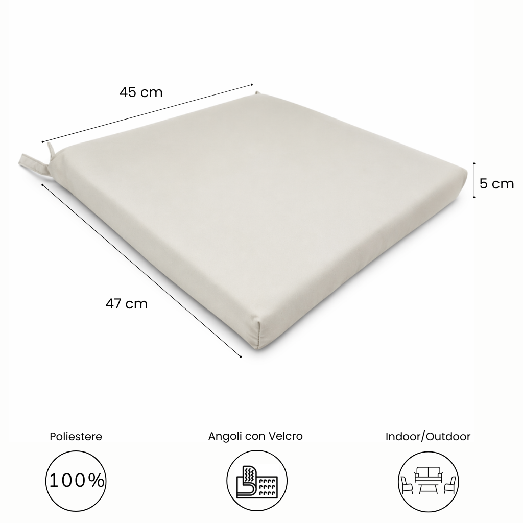Cuscino seduta per sedia 45x47cm con velcro in poliestere – Avorio