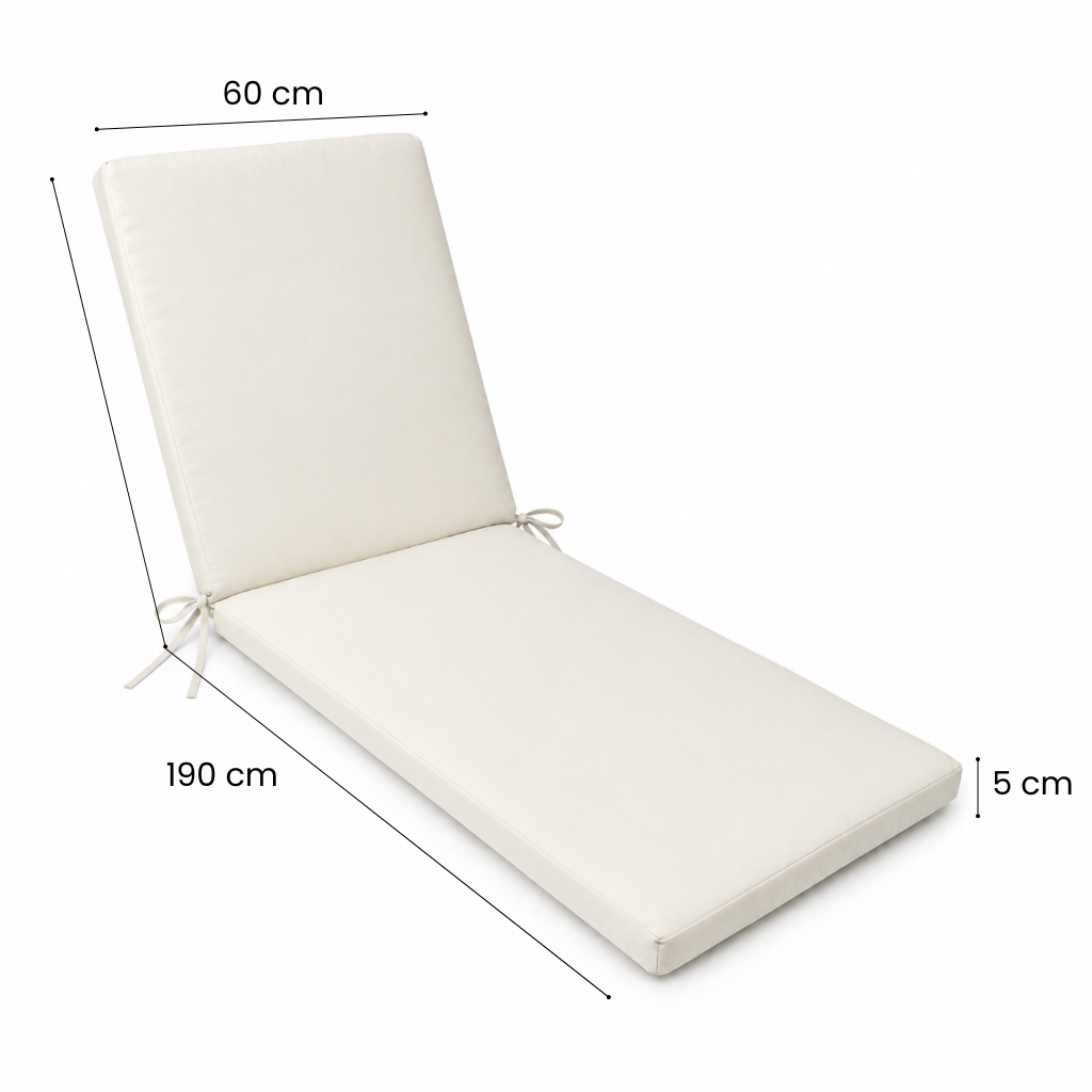Cuscino per lettino da esterno 190x60 cm con schienale reclinabile e laccetti in poliestere – Avorio
