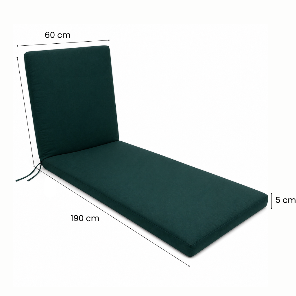 Cuscino per lettino da esterno 190x60 cm con schienale reclinabile e laccetti in poliestere – Verde