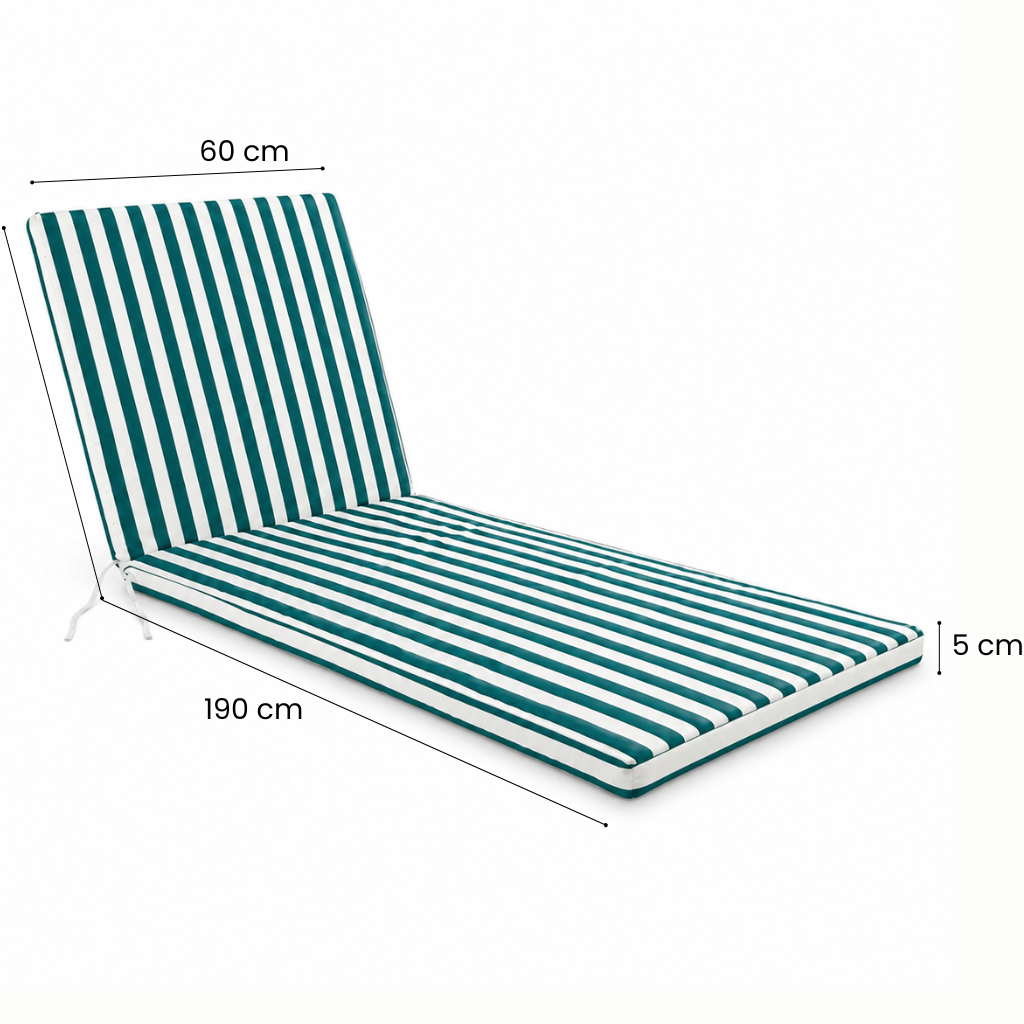 Cuscino per lettino da esterno 190x60 cm a righe con schienale reclinabile e laccetti in poliestere – Verde/Bianco