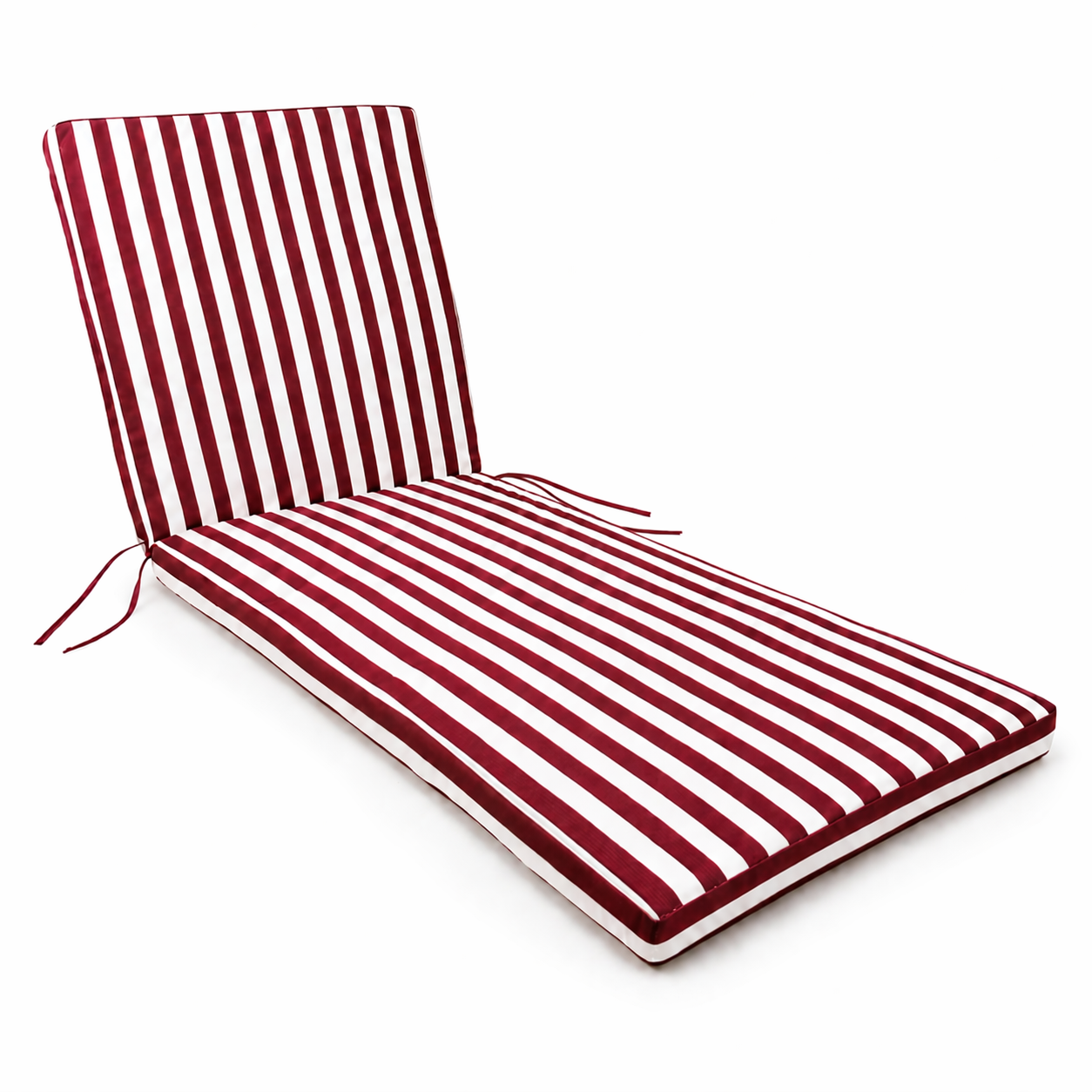 Cuscino per lettino da esterno 190x60 cm a righe con schienale reclinabile e laccetti in poliestere – Bordeaux/Bianco