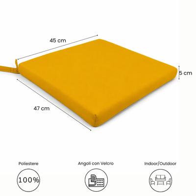 Cuscino seduta per sedia 45x47cm con velcro in poliestere – Giallo Ocra