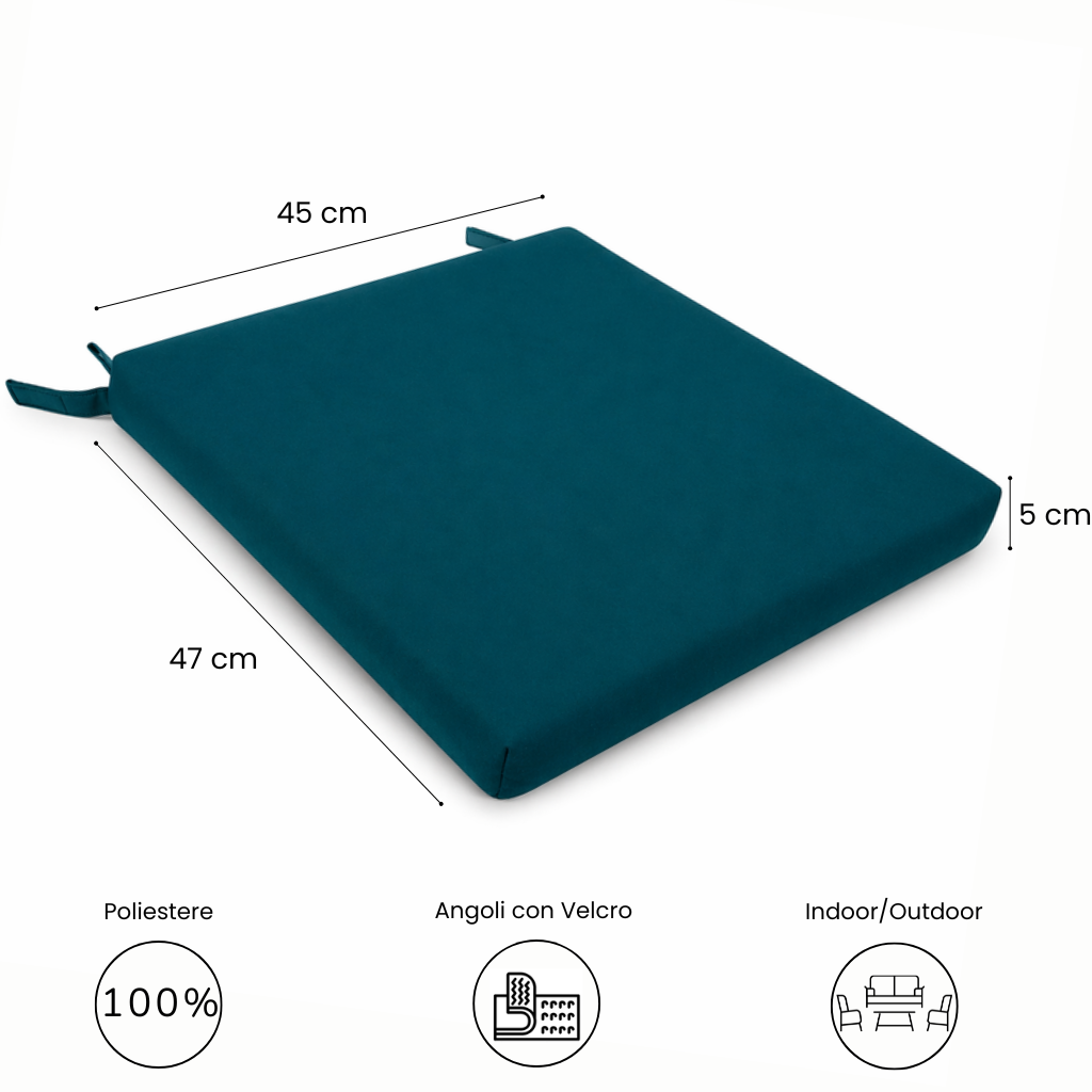 Cuscino seduta per sedia 45x47cm con velcro in poliestere – Verde Petrolio