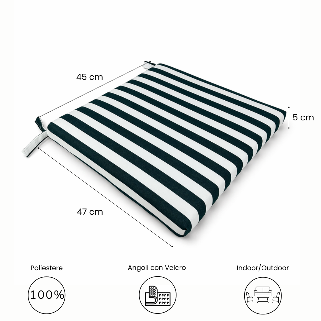 Cuscino seduta per sedia 45x47cm con velcro in poliestere – Verde/Bianco
