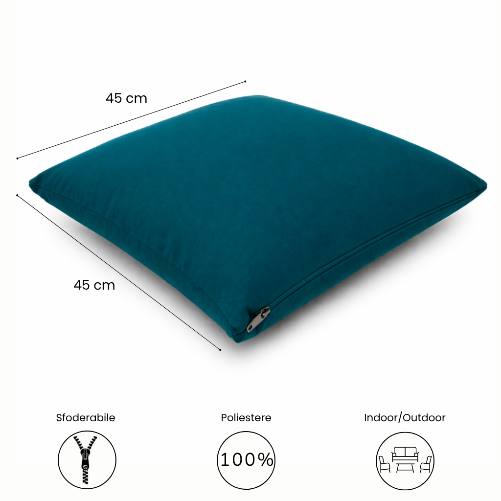 Cuscino decorativo 45x45 cm Sfoderabile in poliestere - Verde Petrolio