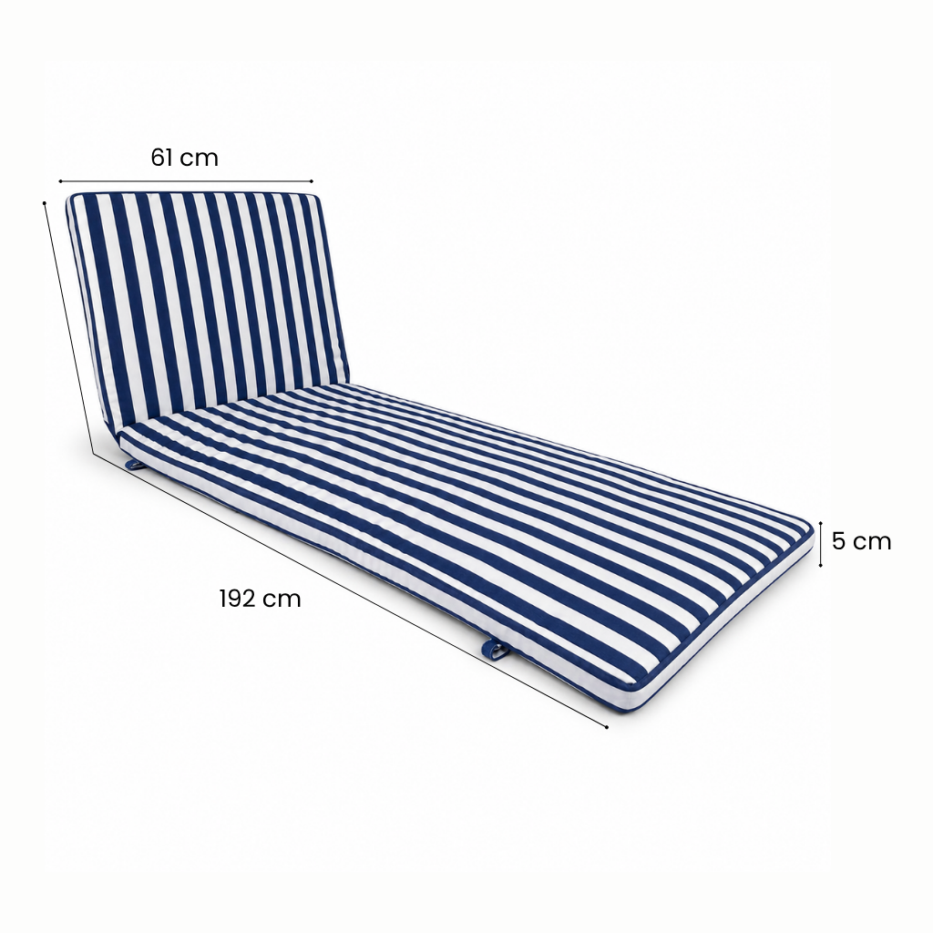 Cuscino per lettino da esterno 192x61 cm a righe con schienale reclinabile e velcro in poliestere – Blu/Bianco