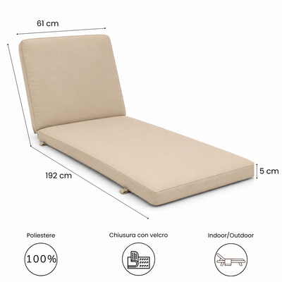 Cuscino per lettino da esterno 192x61 cm con schienale reclinabile e velcro in poliestere – Beige