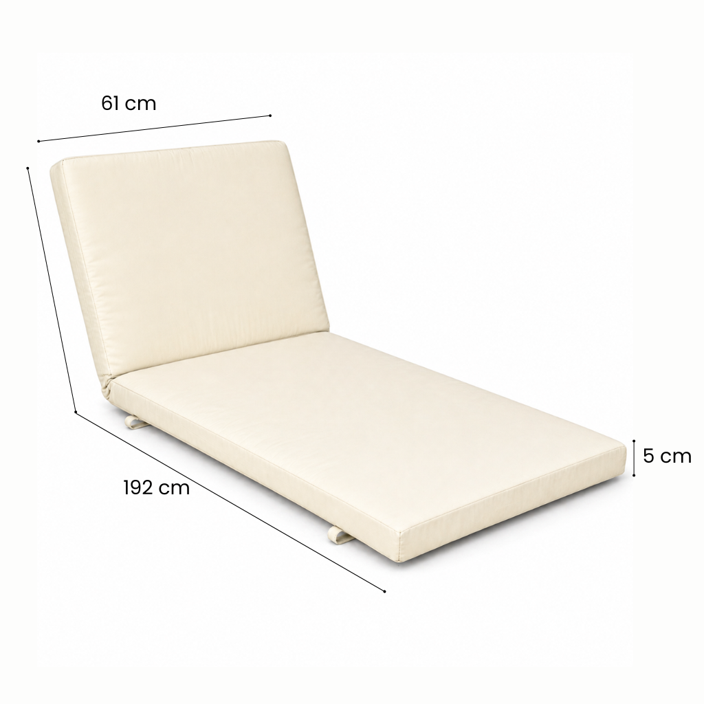 Cuscino per lettino da esterno 192x61 cm con schienale reclinabile e velcro in poliestere – Avorio