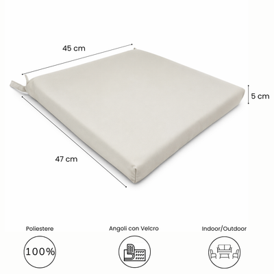 Cuscino seduta per sedia 45x47cm con velcro in poliestere – Avorio