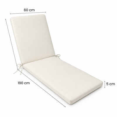 Cuscino per lettino da esterno 190x60 cm con schienale reclinabile e laccetti in poliestere – Avorio