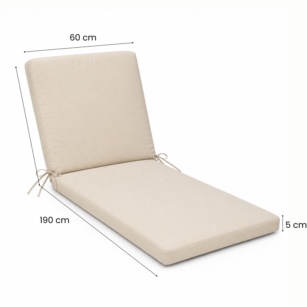 Cuscino per lettino da esterno 190x60 cm con schienale reclinabile e laccetti in poliestere – Beige