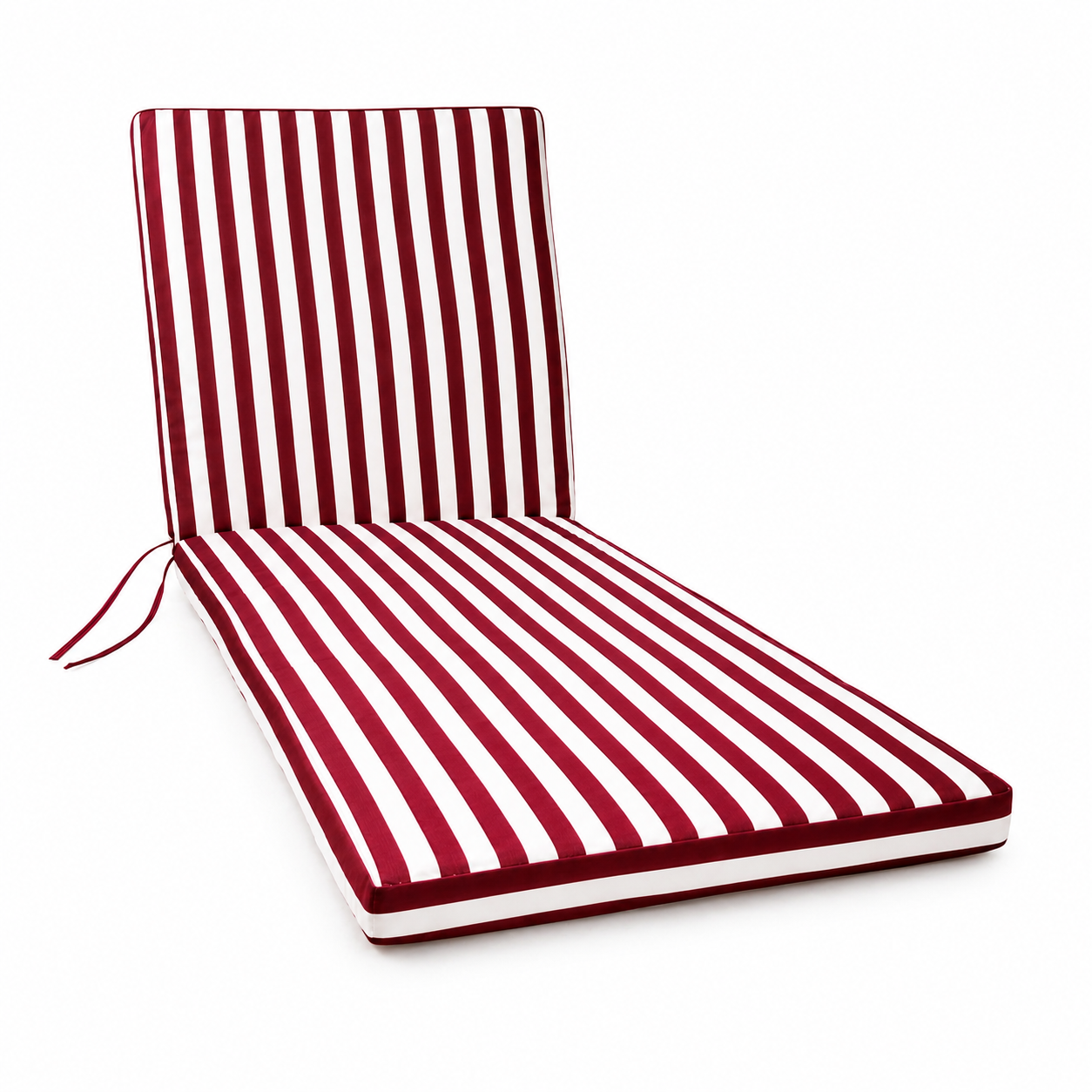 Cuscino per lettino da esterno 190x60 cm a righe con schienale reclinabile e laccetti in poliestere – Bordeaux/Bianco