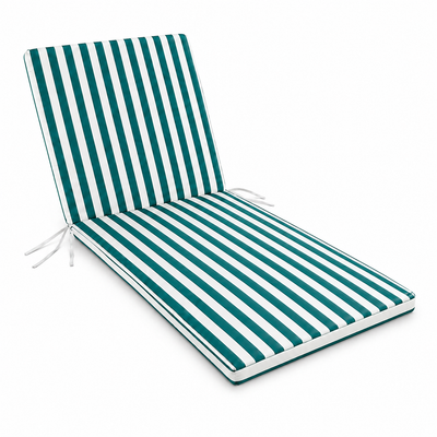 Cuscino per lettino da esterno 190x60 cm a righe con schienale reclinabile e laccetti in poliestere – Verde/Bianco